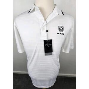 Callaway Opti Dri Mens Large White Short Sleeve Golf Polo Shirt Ram Logo NWT